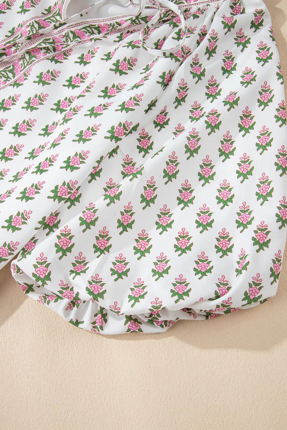 Floral Print Puff Sleeve Tie Neck Ruffled Hem Dress - Image 8