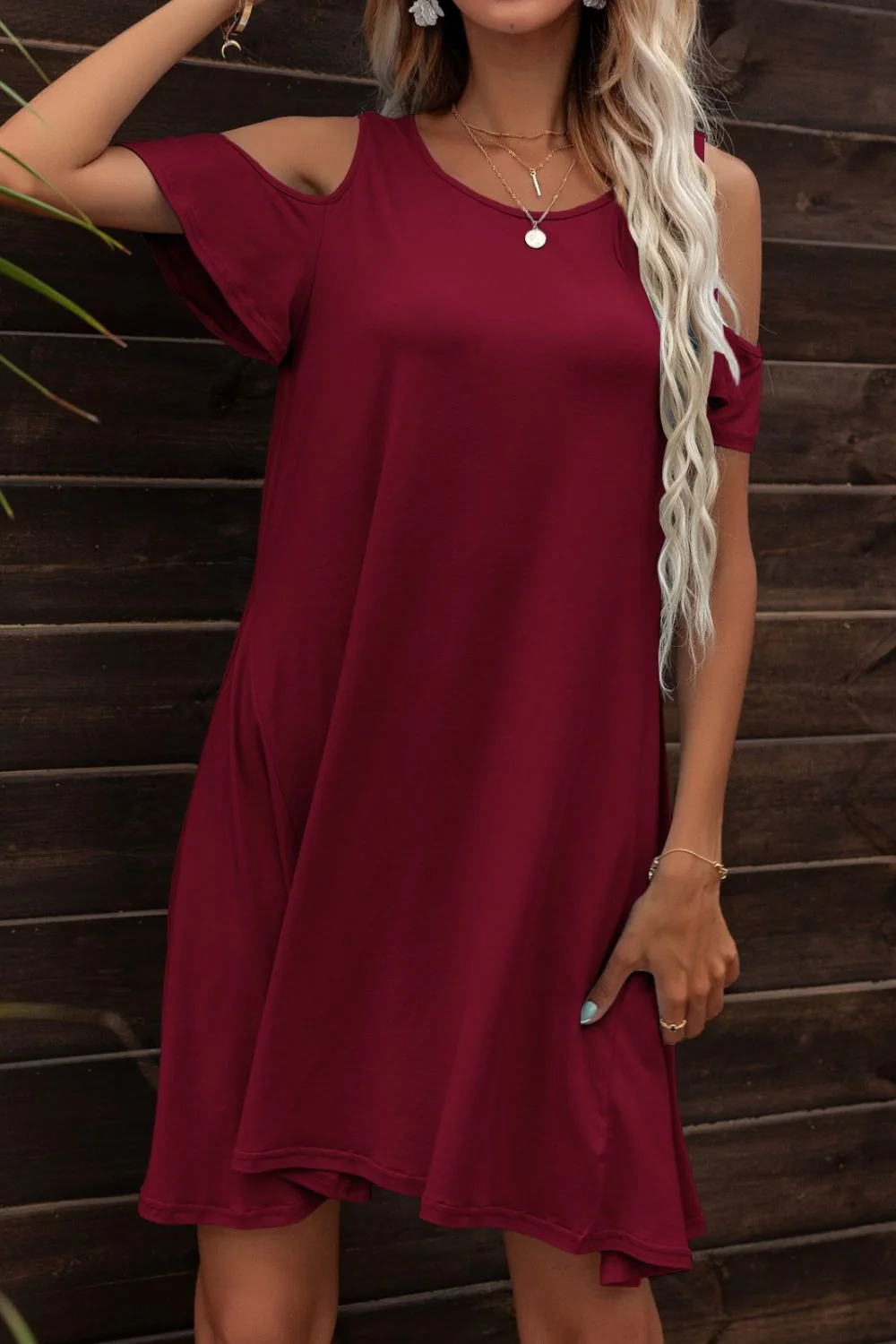 Floral Round Neck Cold-Shoulder Dress - Image 11