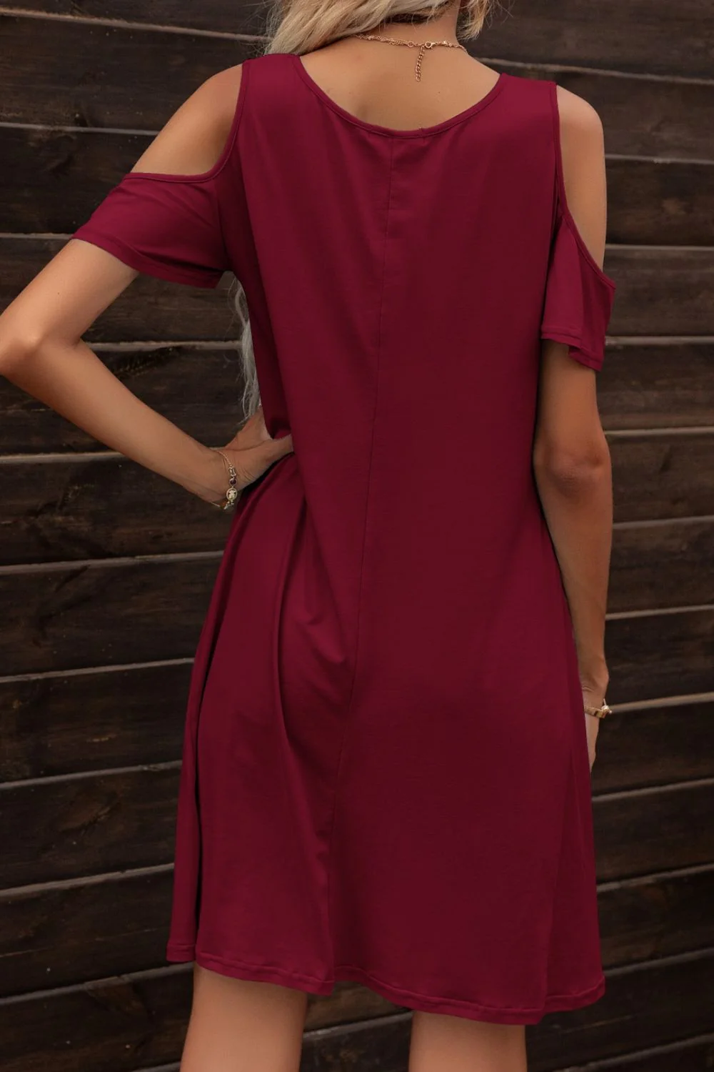 Floral Round Neck Cold-Shoulder Dress - Image 12