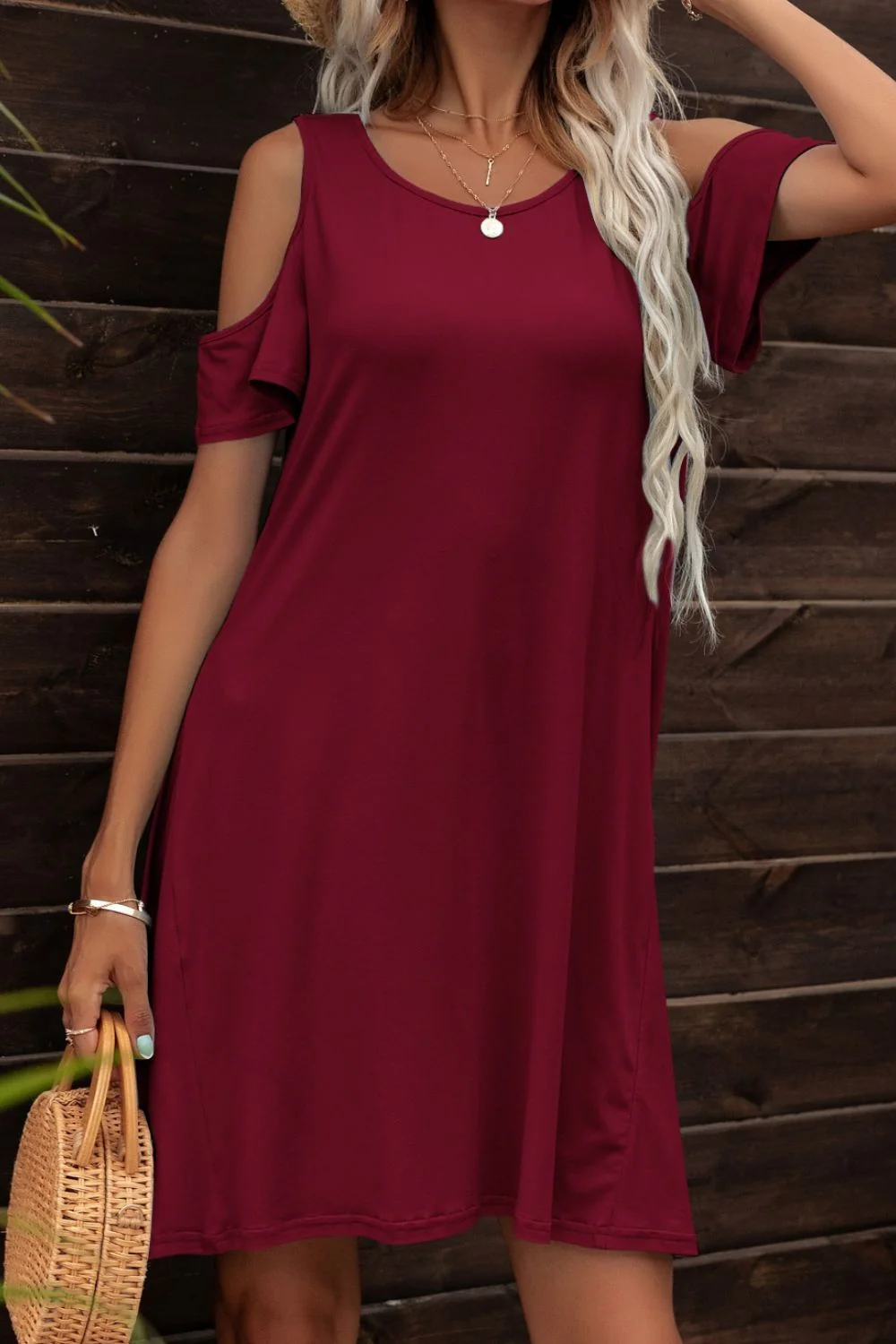 Floral Round Neck Cold-Shoulder Dress - Image 9