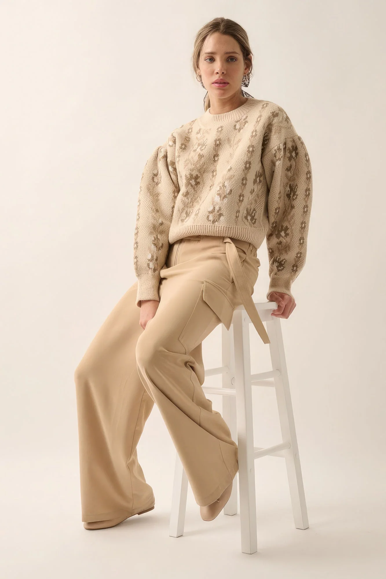 Floral Round Neck Long Sleeve Relax Fit Sweater - Image 2