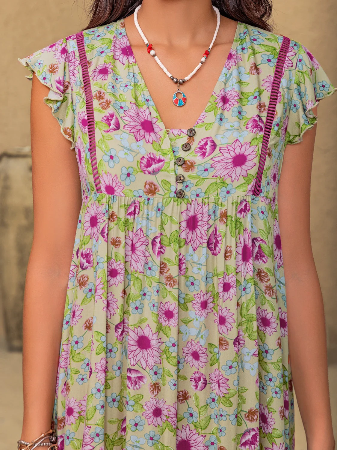 Floral Ruffled Cap Sleeve Tiered Dress - Image 3