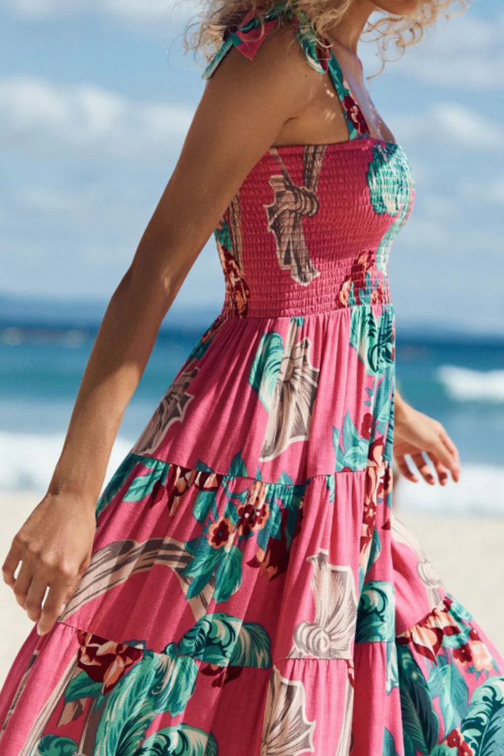 Floral Smocked Tie-Shoulder Tiered Dress - Image 3
