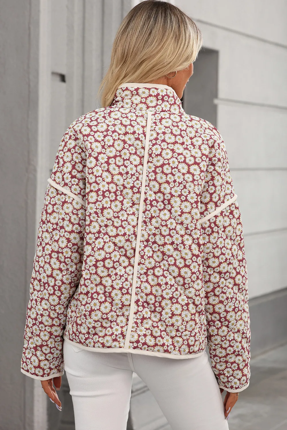 Floral Snap Down Mock Neck Coat - Image 3