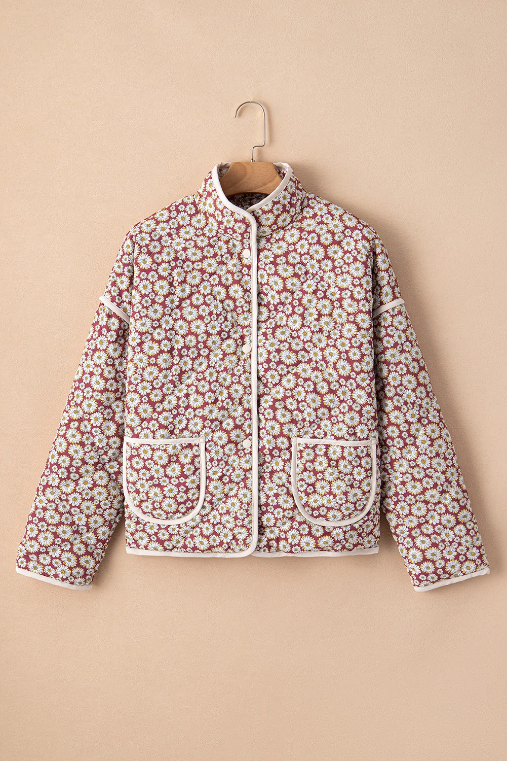 Floral Snap Down Mock Neck Coat - Image 5