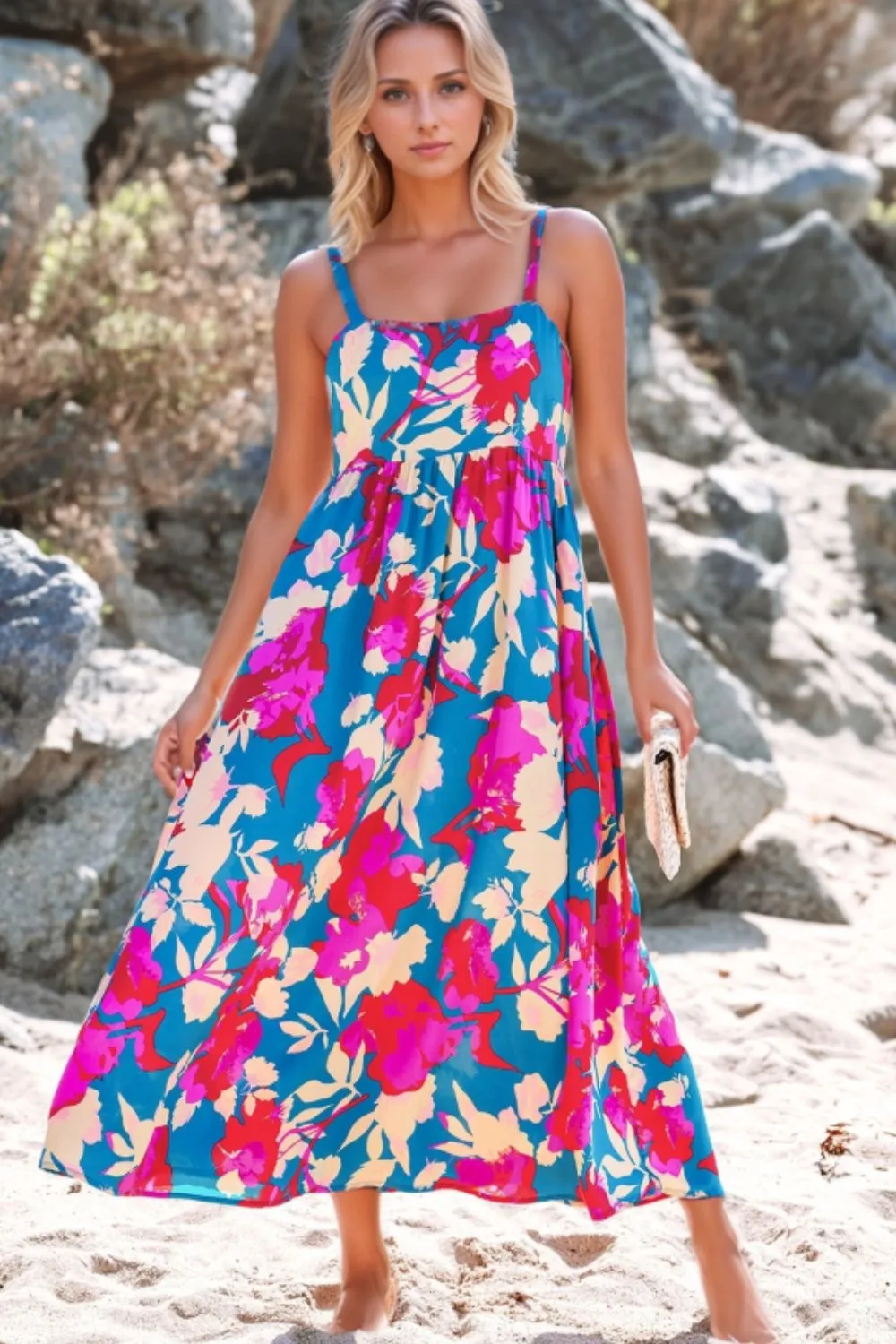 Floral Square Neck Cami Dress with Pockets - Image 2