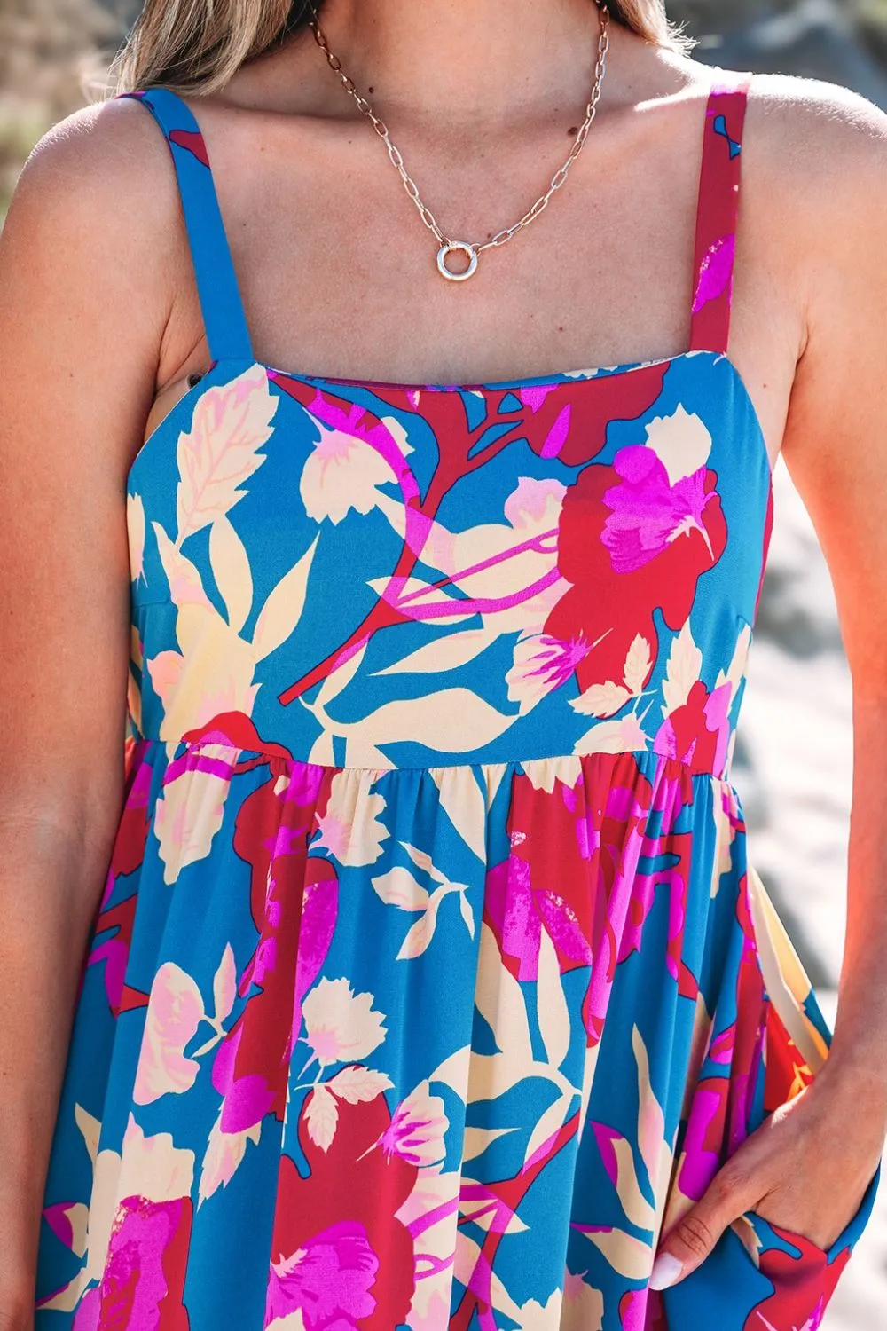 Floral Square Neck Cami Dress with Pockets - Image 6