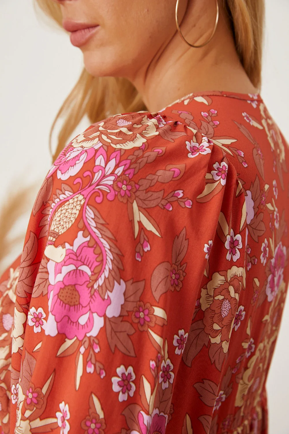 Floral Tie Neck Half Sleeve Dress - Image 6