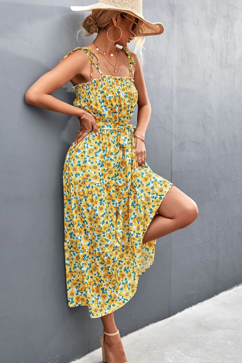 Floral Tie-Shoulder Belted Dress - Image 3