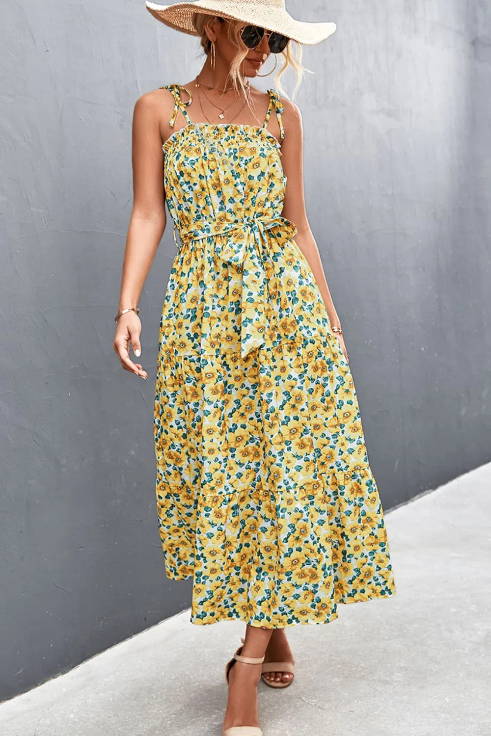 Floral Tie-Shoulder Belted Dress - Image 4