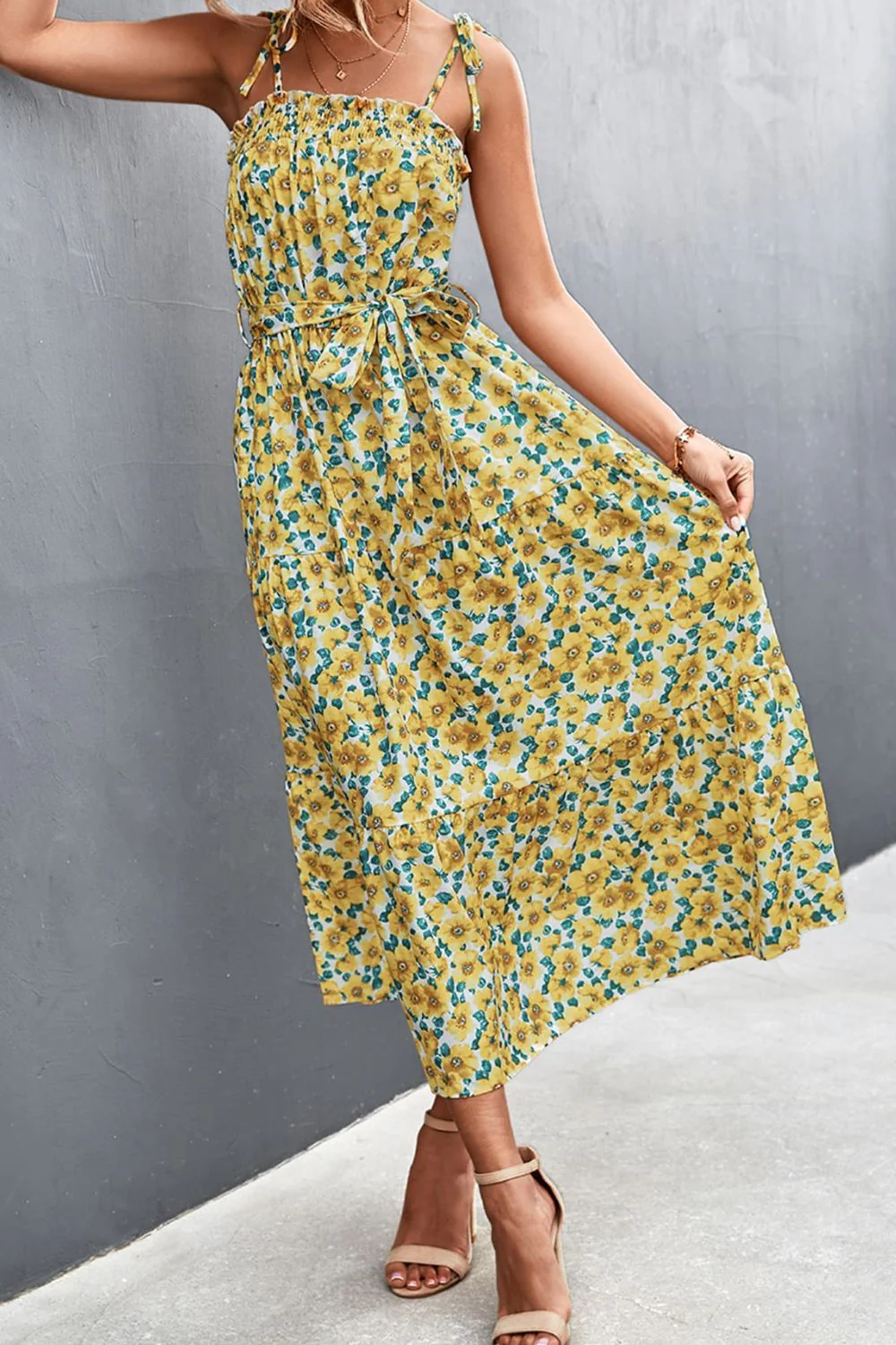 Floral Tie-Shoulder Belted Dress - Image 5