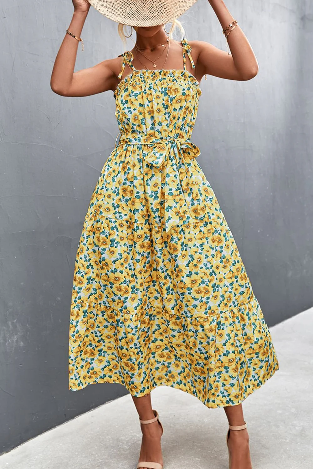 Floral Tie-Shoulder Belted Dress - Image 6