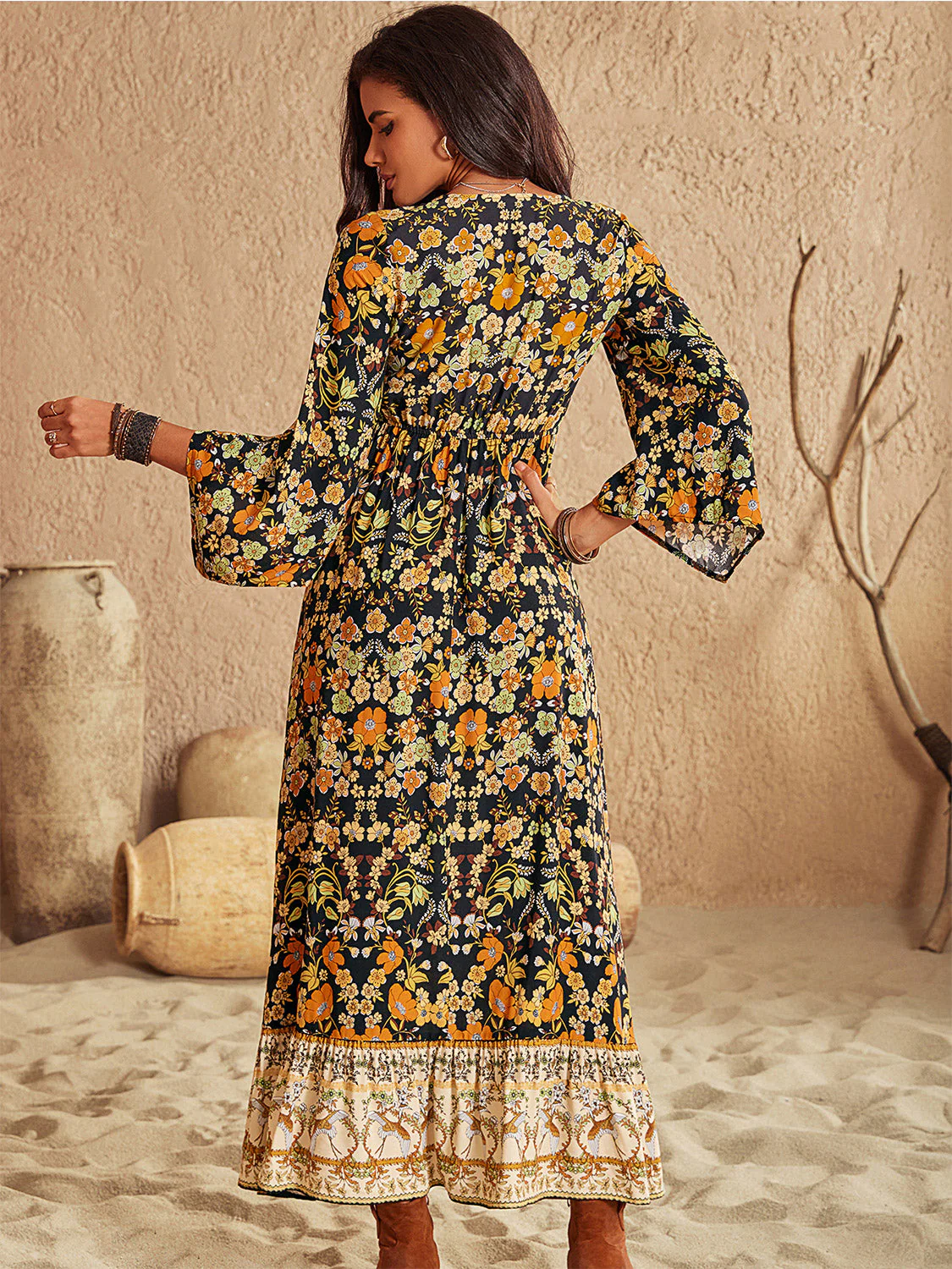 Floral V-Neck Midi Dress - Image 2