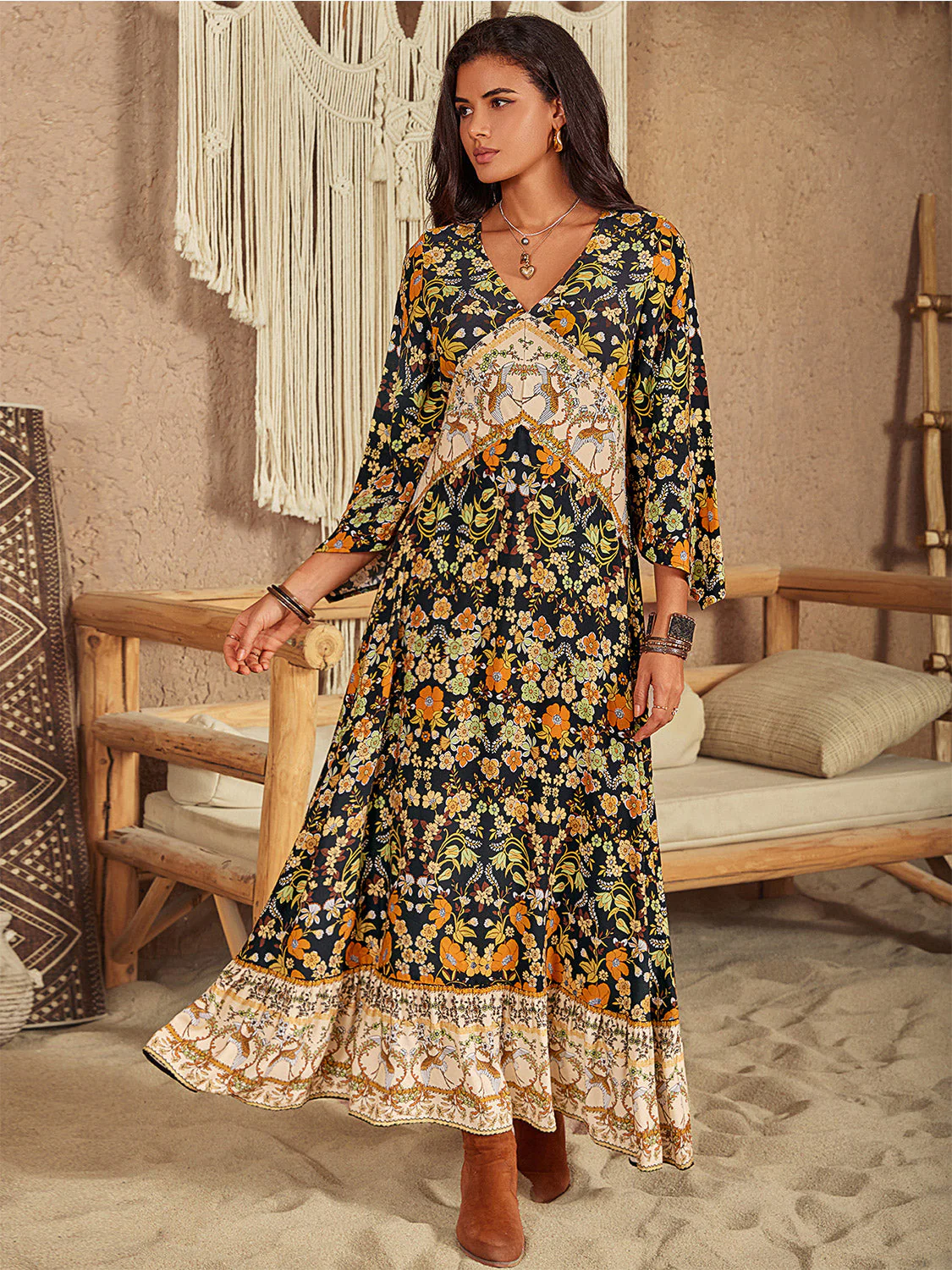 Floral V-Neck Midi Dress - Image 3