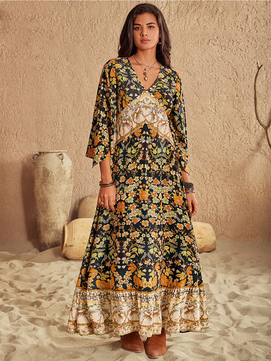 Floral V-Neck Midi Dress - Image 4