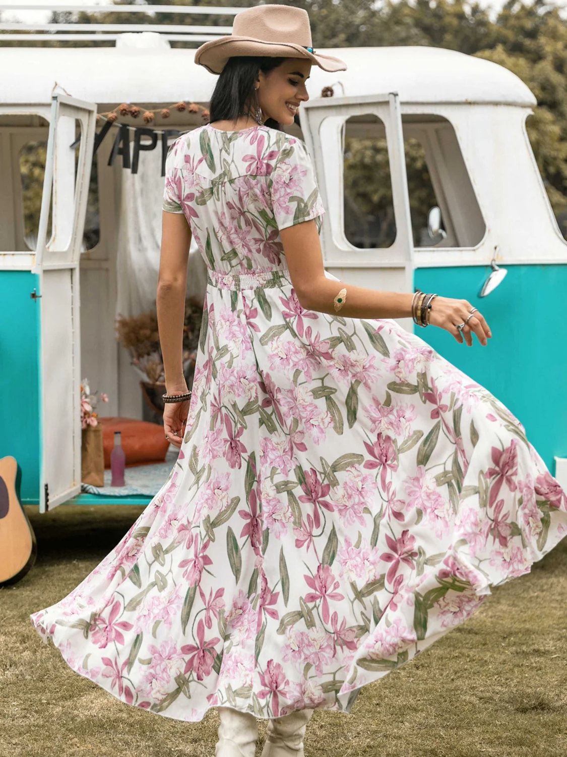 Floral V-Neck Slit Dress - Image 13
