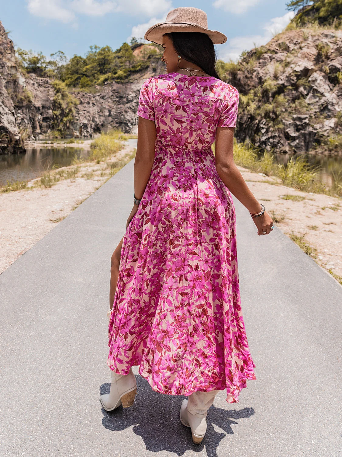 Floral V-Neck Slit Dress - Image 2