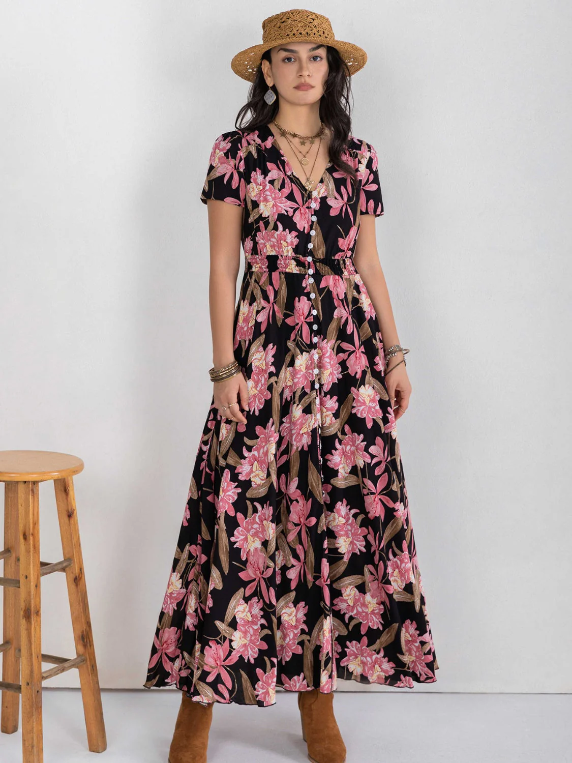 Floral V-Neck Slit Dress - Image 5