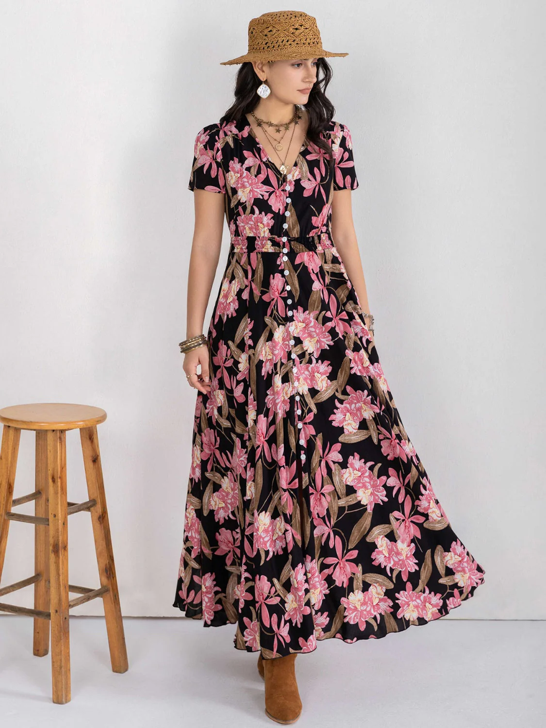 Floral V-Neck Slit Dress - Image 6