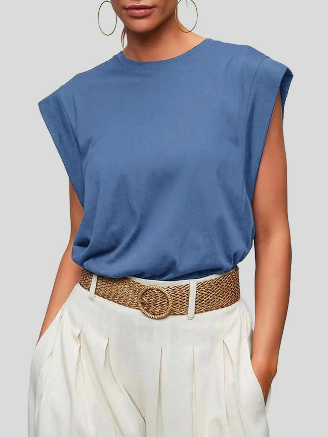 Florira Round Neck Cap Sleeve T-Shirt - Image 28