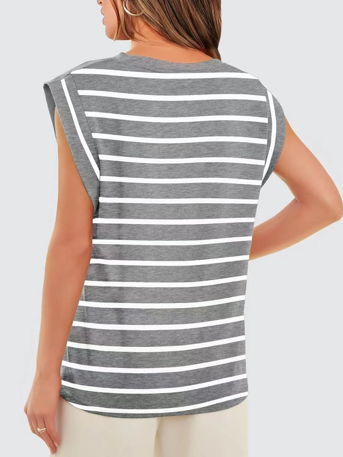 Florira Striped Round Neck Cap Sleeve T-Shirt - Image 13