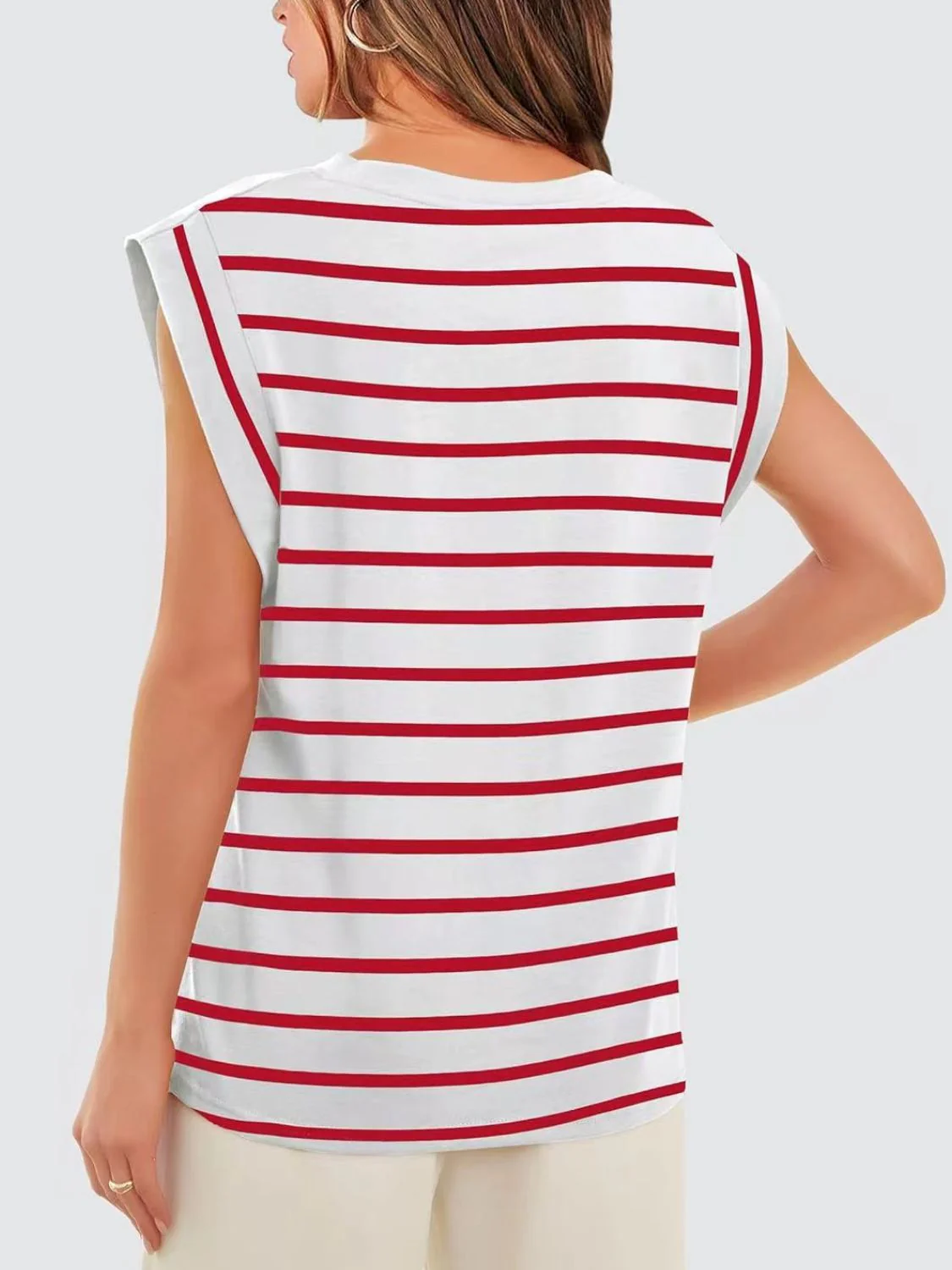 Florira Striped Round Neck Cap Sleeve T-Shirt - Image 17