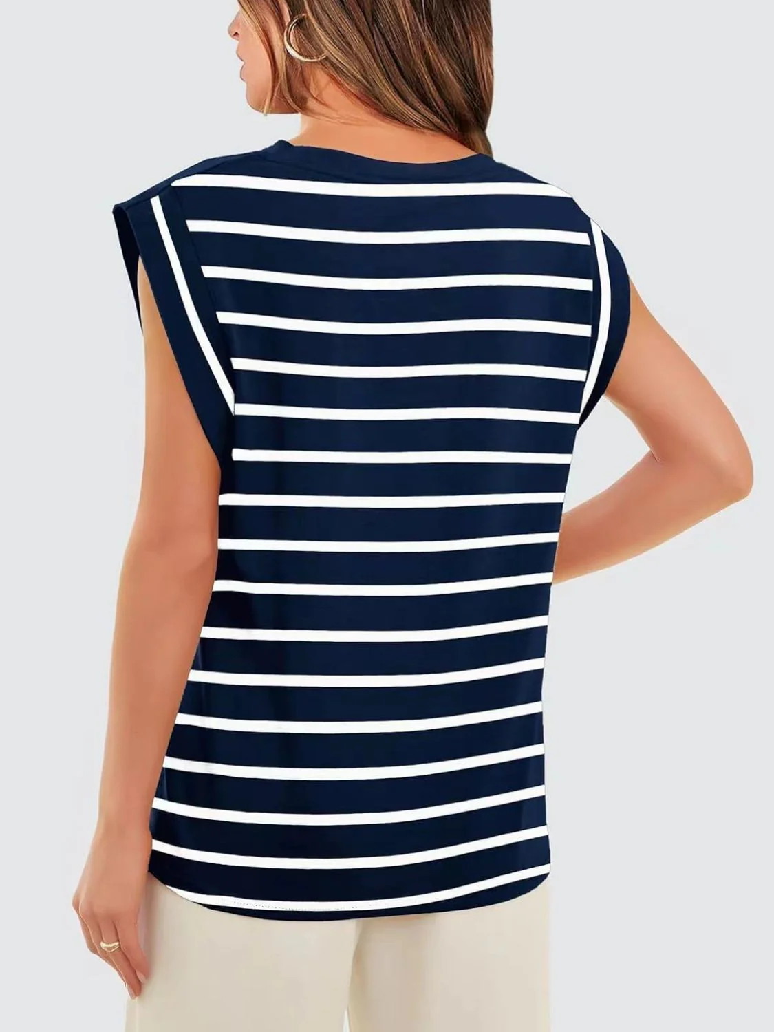 Florira Striped Round Neck Cap Sleeve T-Shirt - Image 21