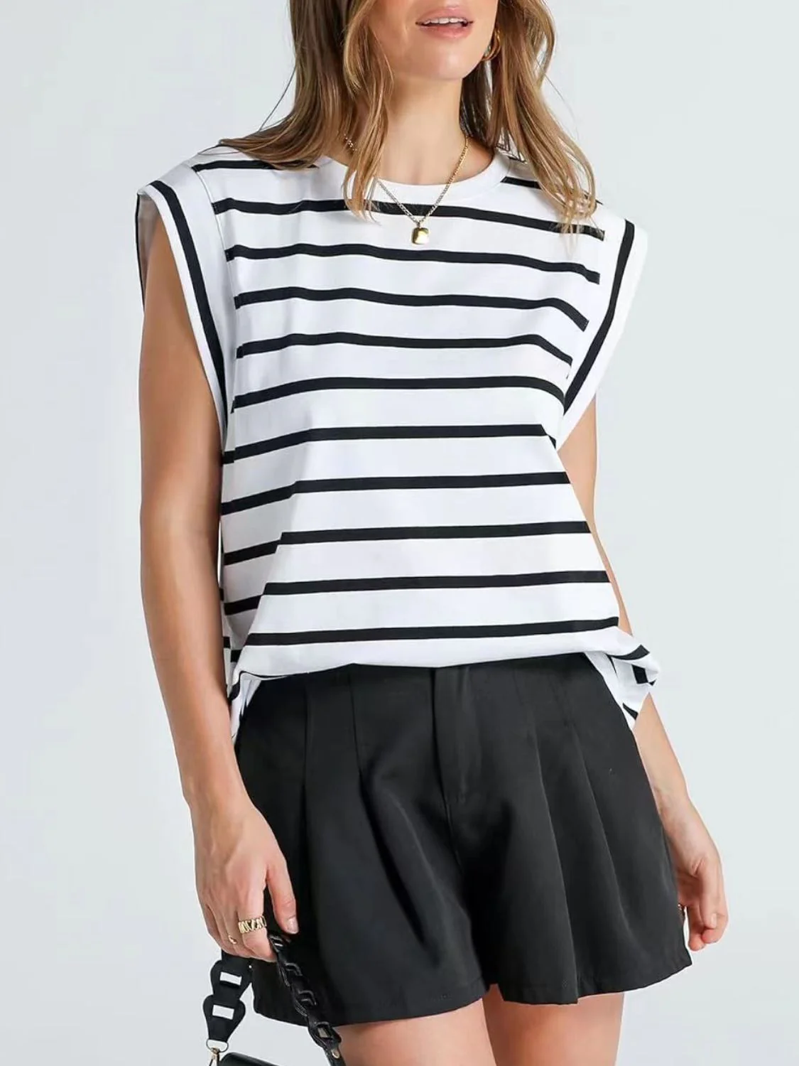 Florira Striped Round Neck Cap Sleeve T-Shirt - Image 4