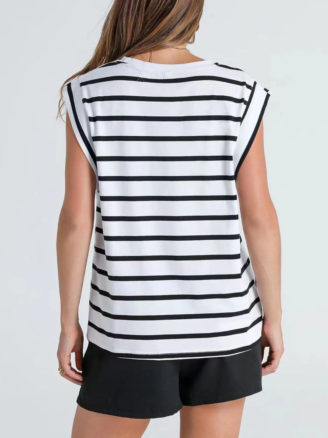 Florira Striped Round Neck Cap Sleeve T-Shirt - Image 5