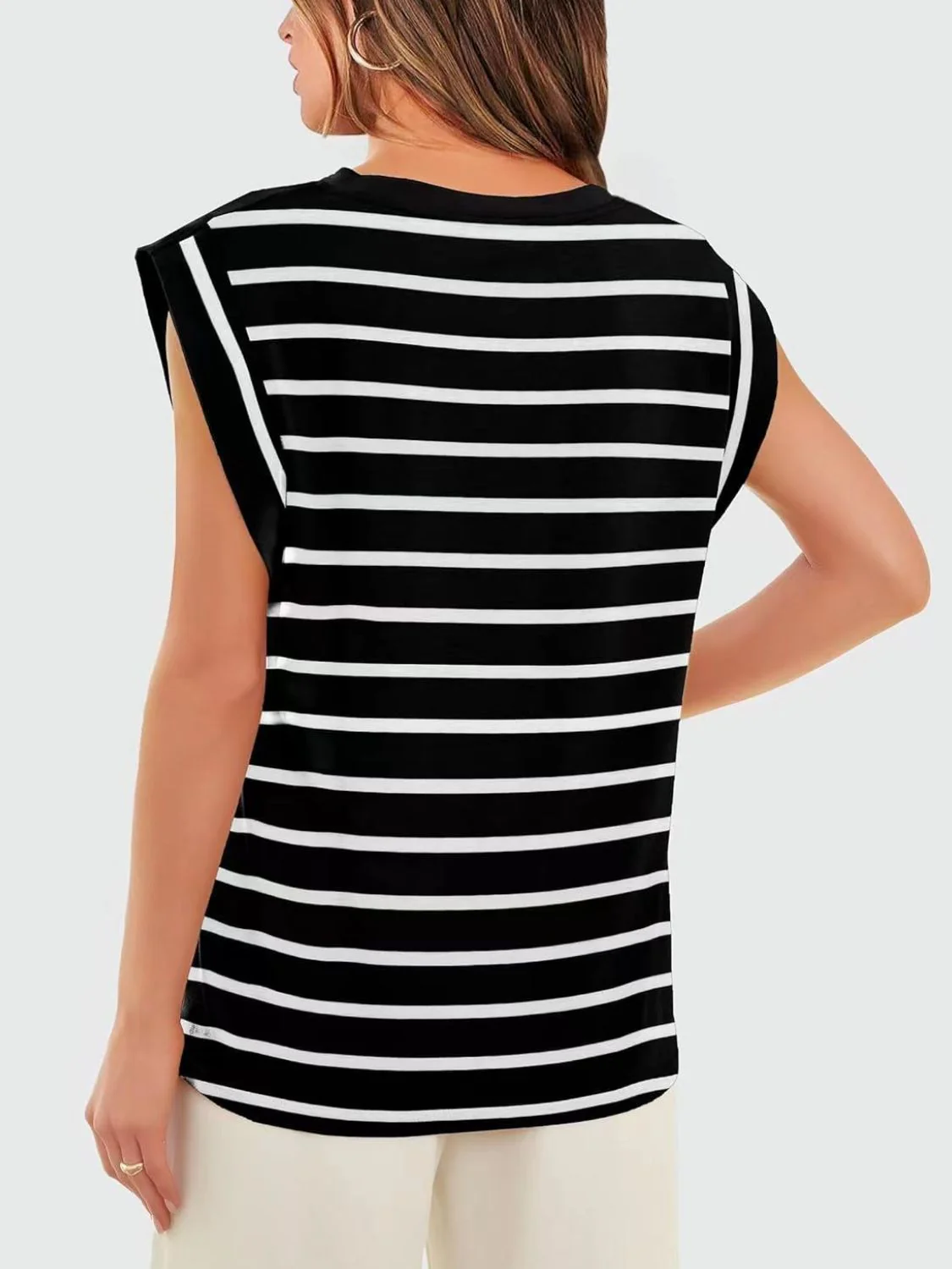 Florira Striped Round Neck Cap Sleeve T-Shirt - Image 9