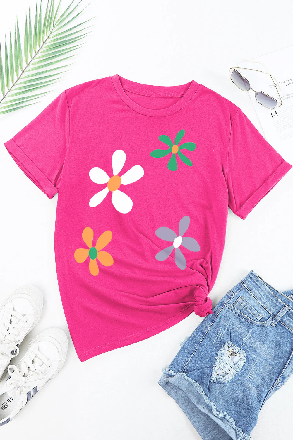 Flower Round Neck Short Sleeve T-Shirt - Image 5