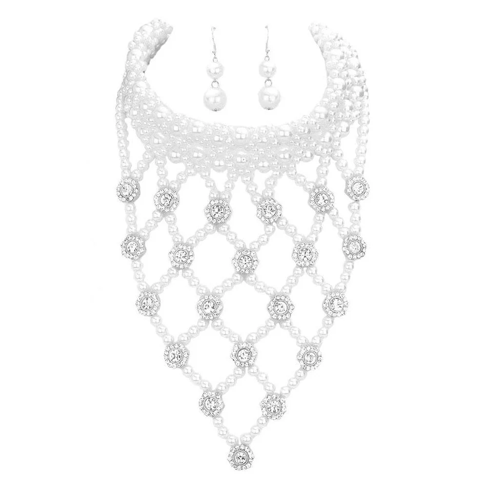Flower Stone Embellished Pearl Statement Necklace by Madeline Love - Image 2