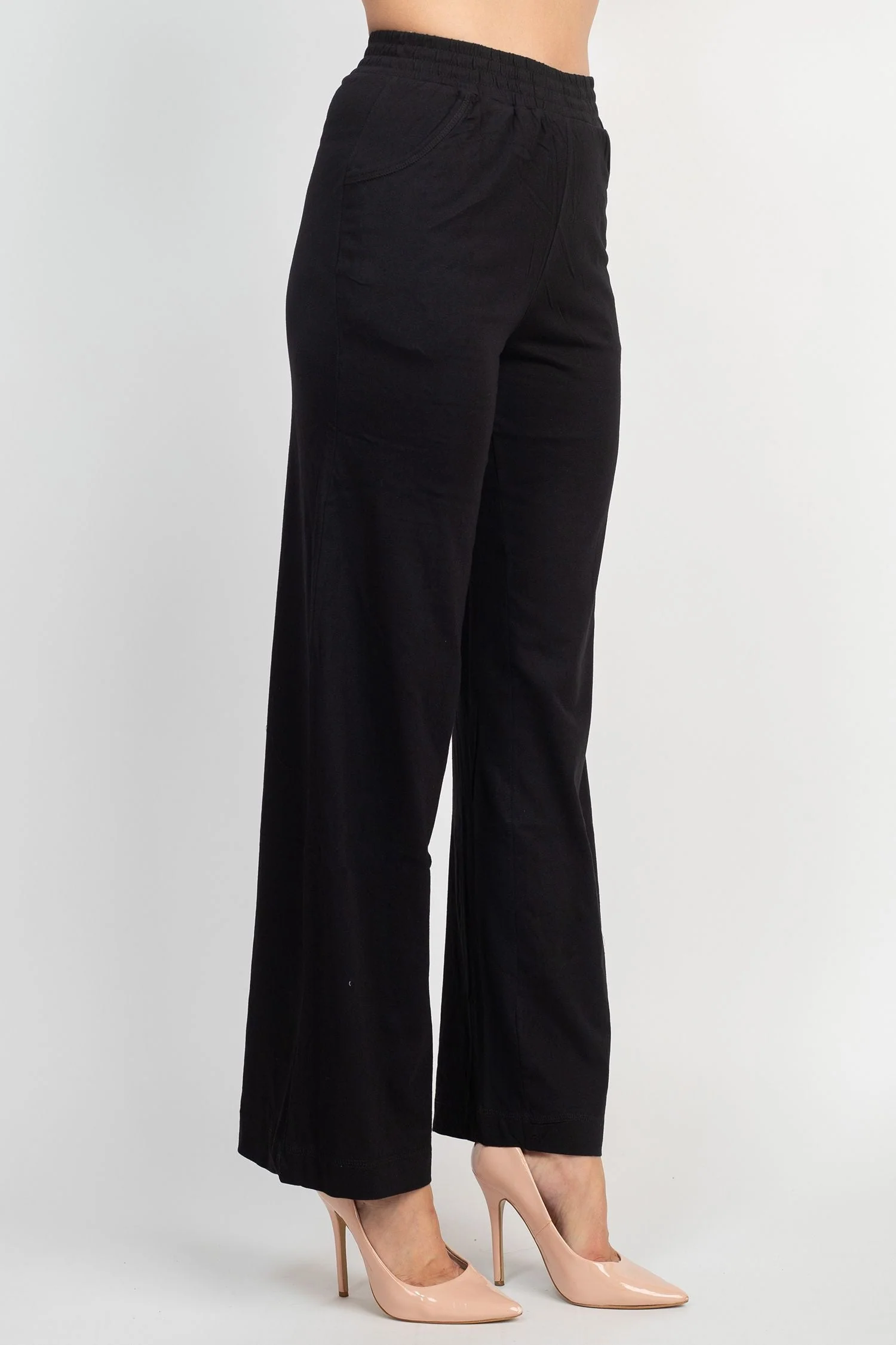 For the Republic Elastic Mid Waist Wide Leg Pockets Solid Pull-on Jersey Pant by Curated Brands - Image 2