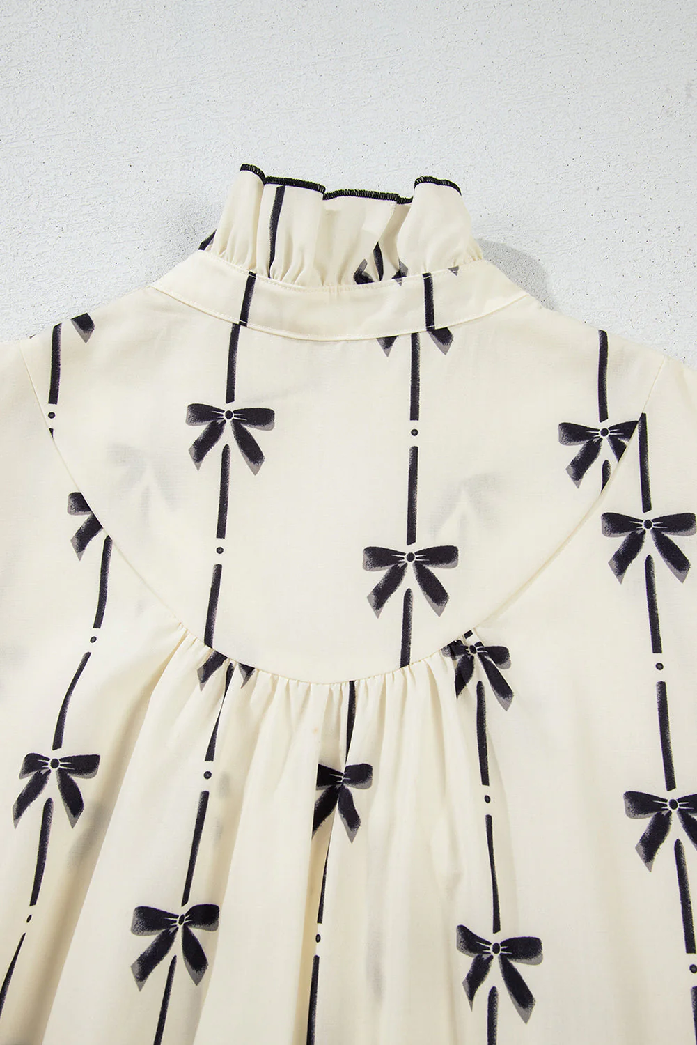 Frill Bow Print Notched Short Sleeve Mini Dress - Image 7