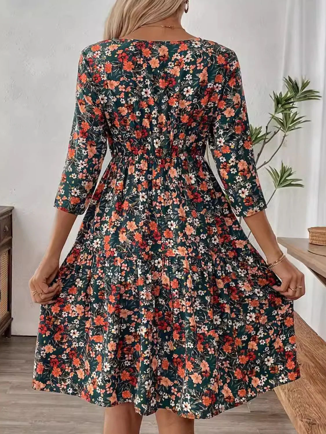 Frill Floral Round Neck Dress - Image 3
