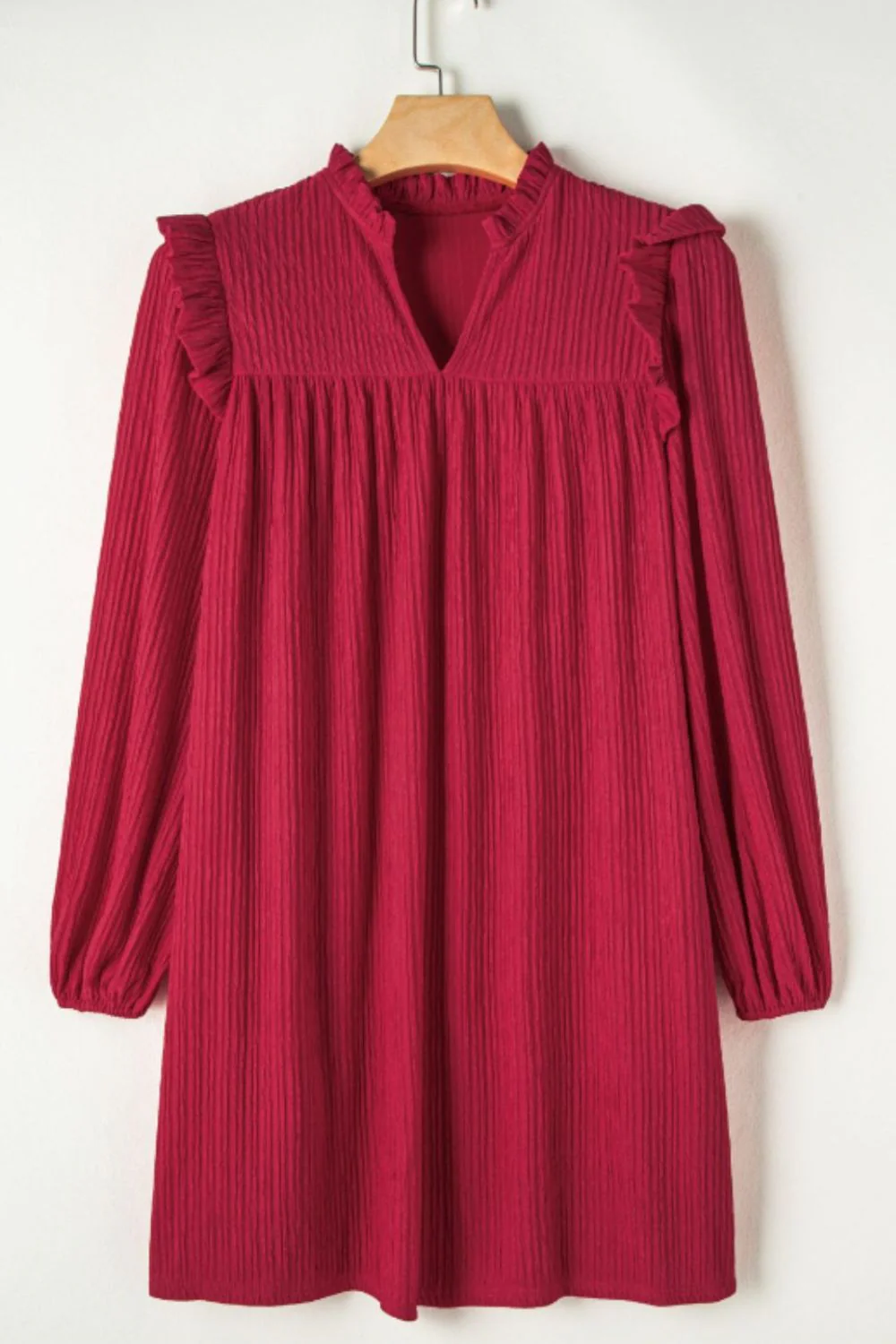 Frill Notched Long Sleeve Dress - Image 4