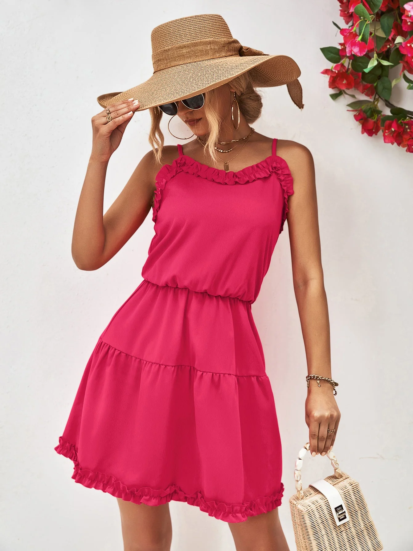 Frill Trim Spaghetti Strap Mini Dress - Image 3
