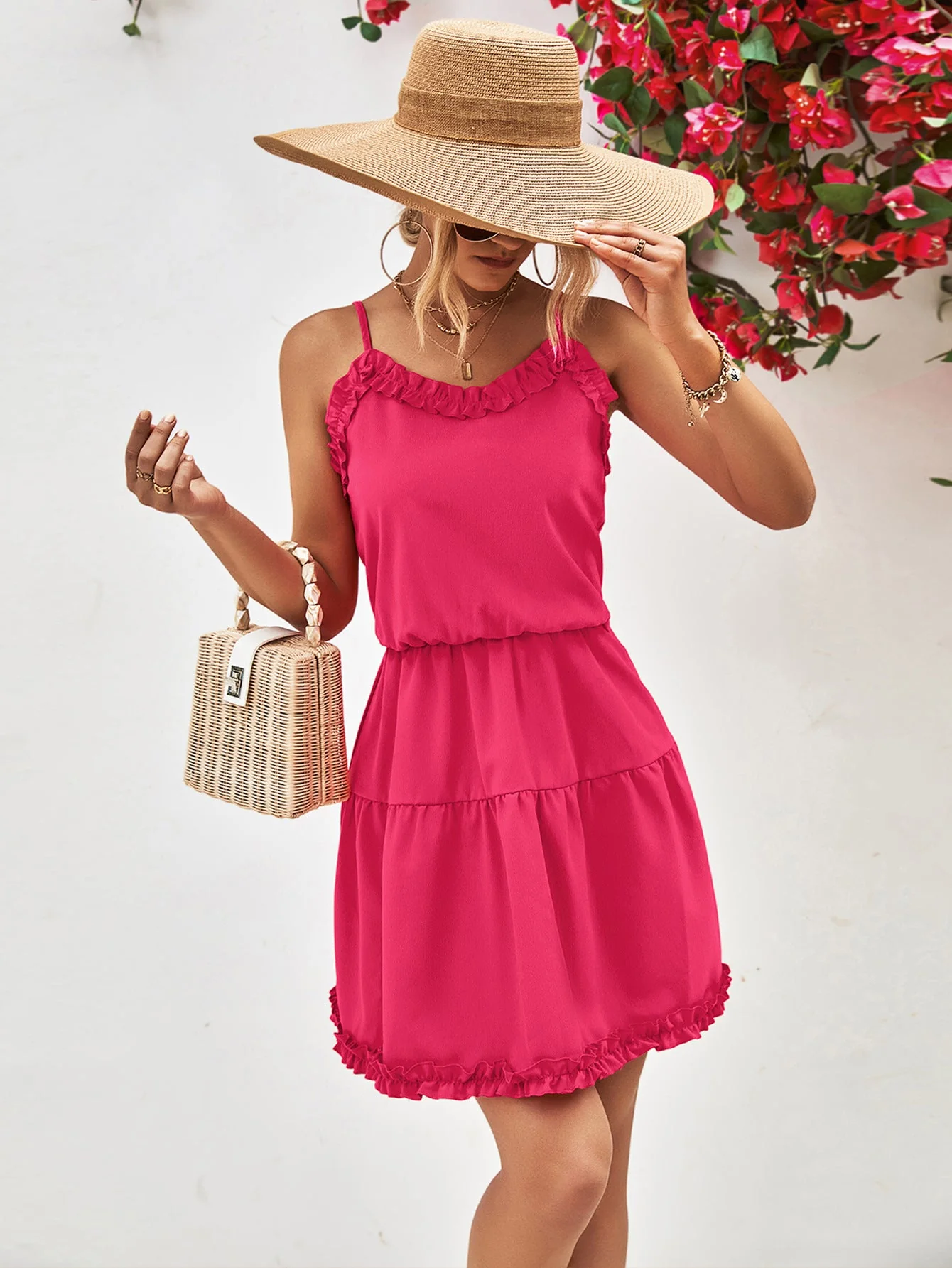 Frill Trim Spaghetti Strap Mini Dress - Image 5