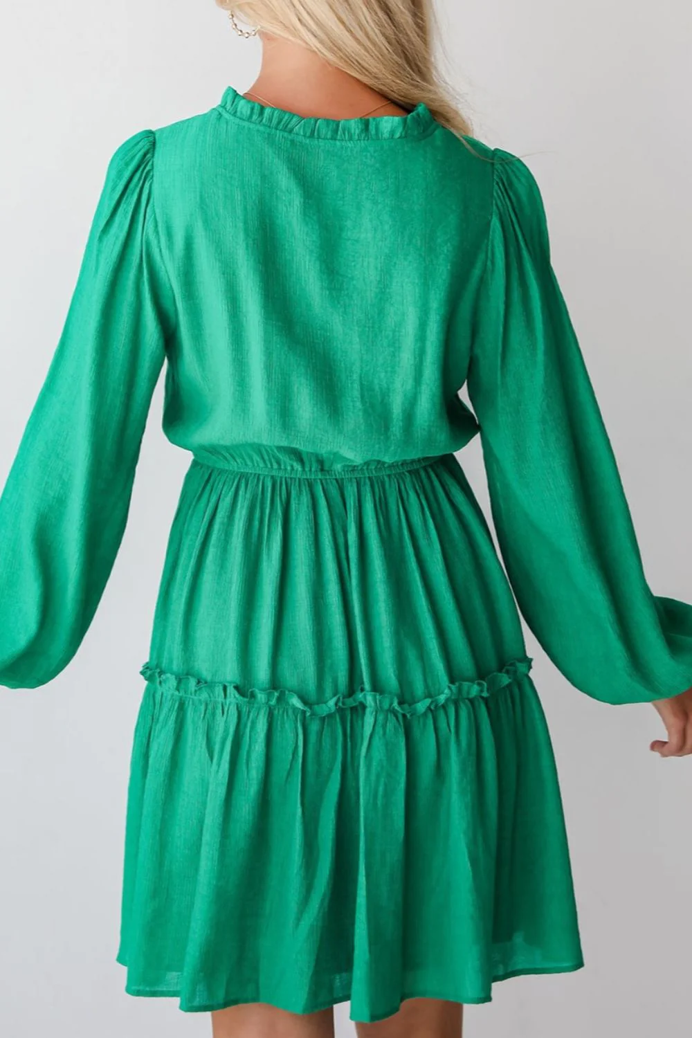 Frill V-Neck Long Sleeve Mini Dress - Image 2