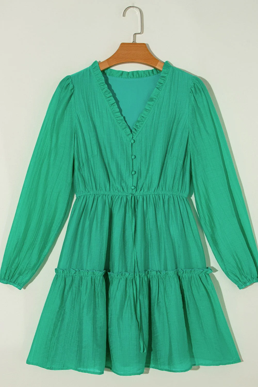 Frill V-Neck Long Sleeve Mini Dress - Image 3