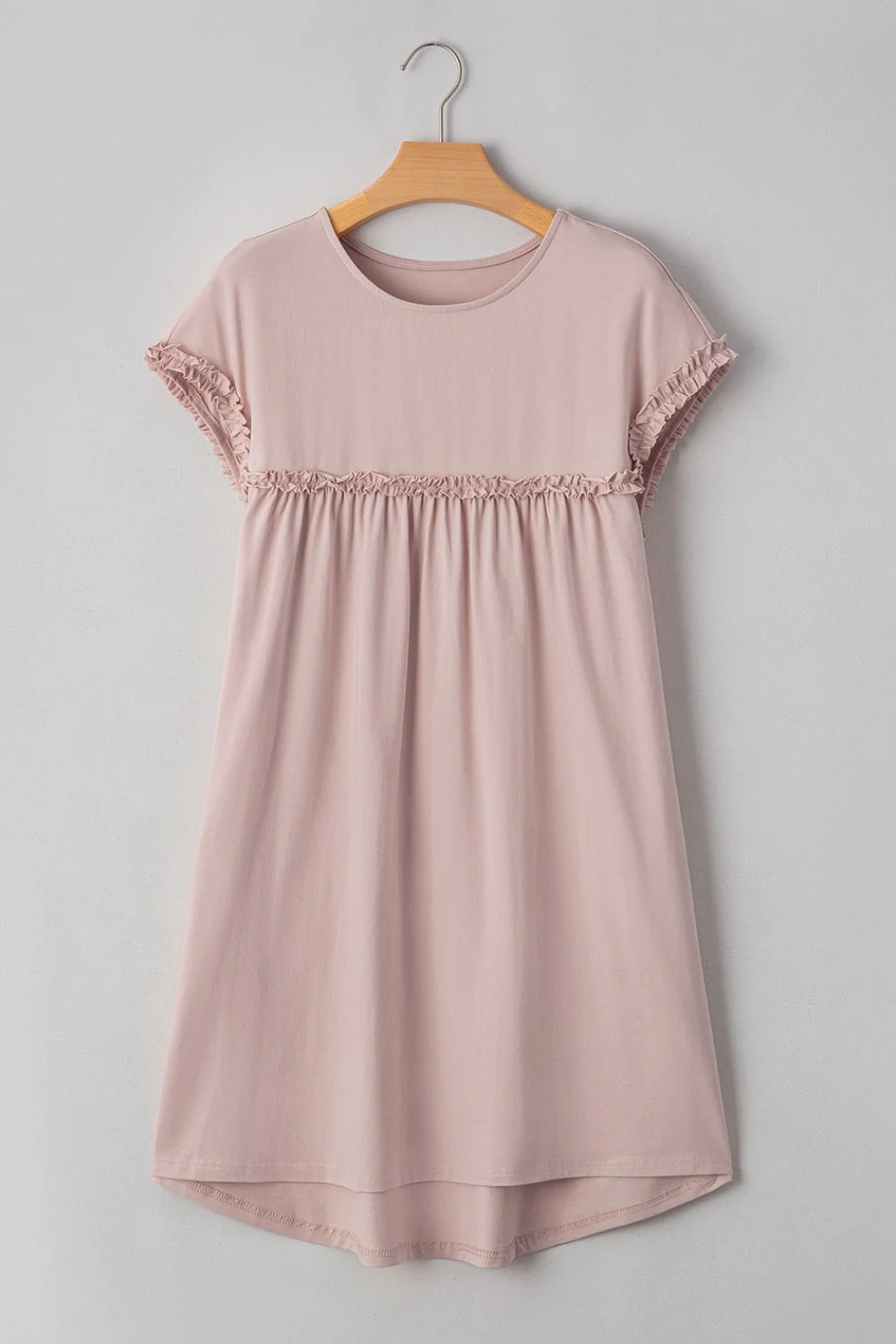 Frilled Trim Crew Neck Cap Sleeve Loose Fit Mini Dress - Image 7