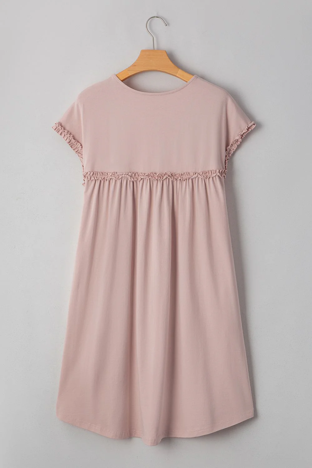 Frilled Trim Crew Neck Cap Sleeve Loose Fit Mini Dress - Image 8