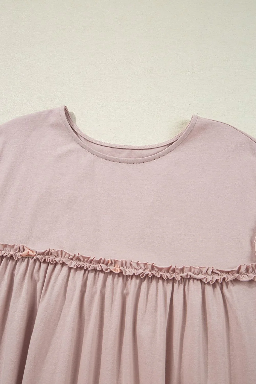 Frilled Trim Crew Neck Cap Sleeve Loose Fit Mini Dress - Image 9