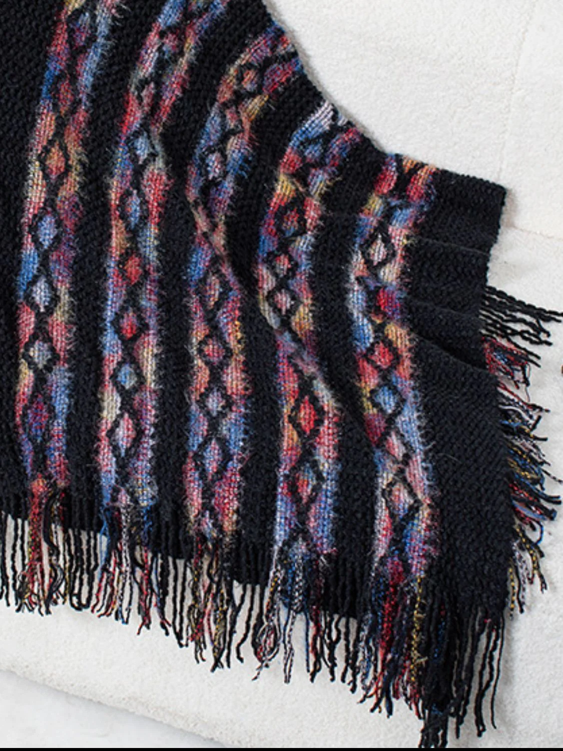 Fringe Contrast Hooded Poncho - Image 12
