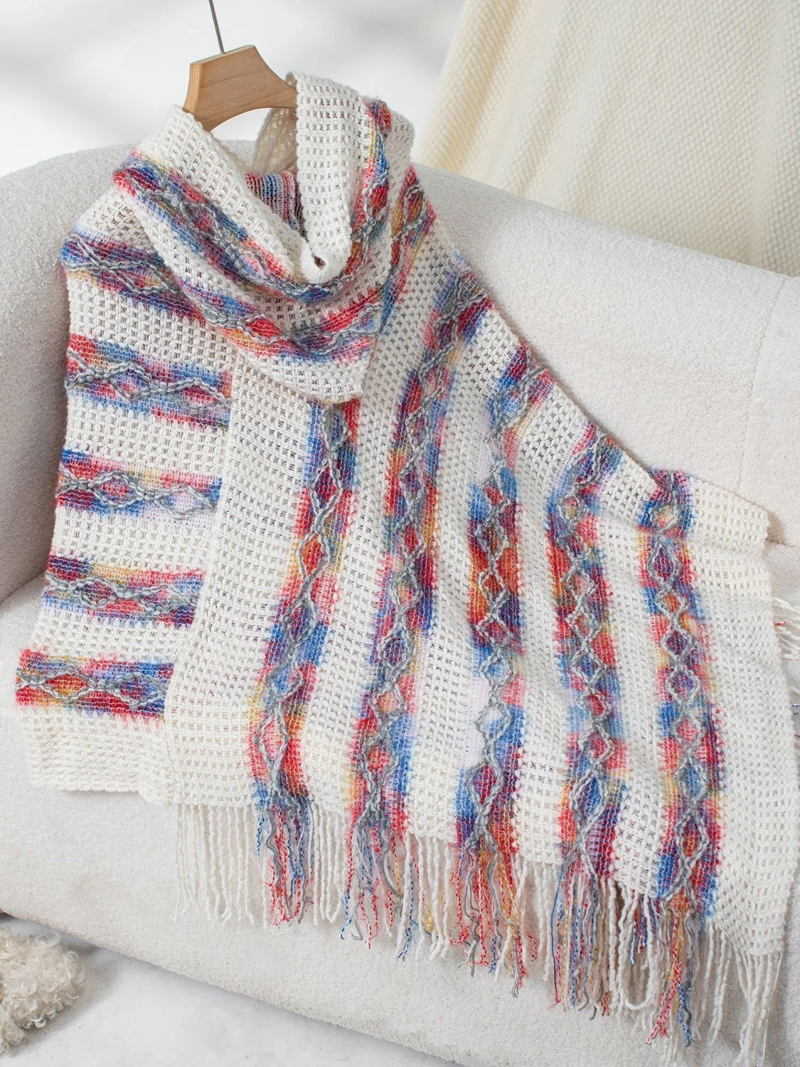 Fringe Contrast Hooded Poncho - Image 17