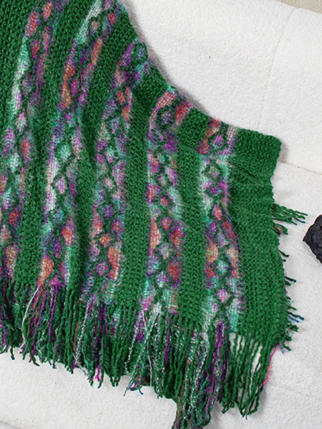 Fringe Contrast Hooded Poncho - Image 21