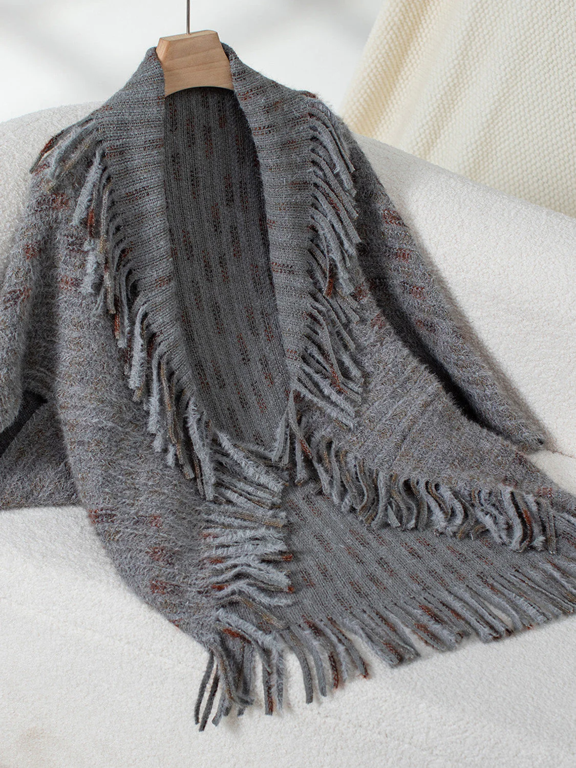 Fringe Open Front Half Sleeve Poncho - Image 15