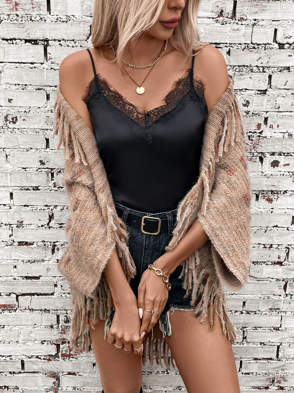 Fringe Open Front Half Sleeve Poncho - Image 2