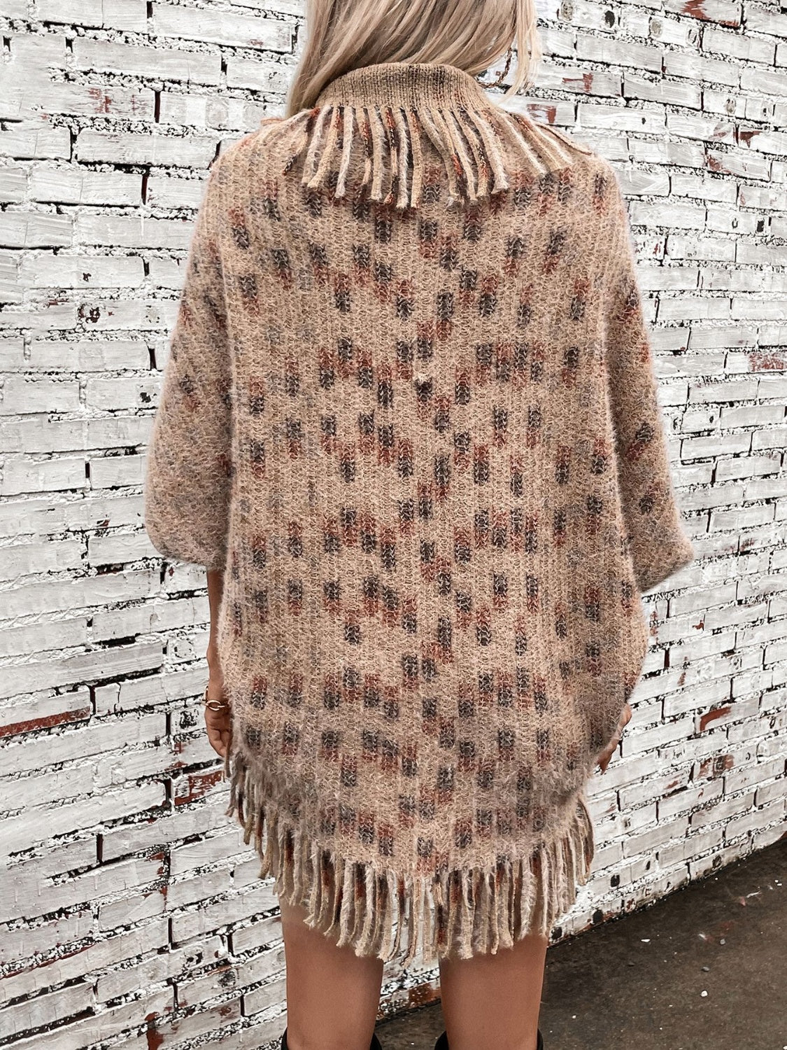 Fringe Open Front Half Sleeve Poncho - Image 4