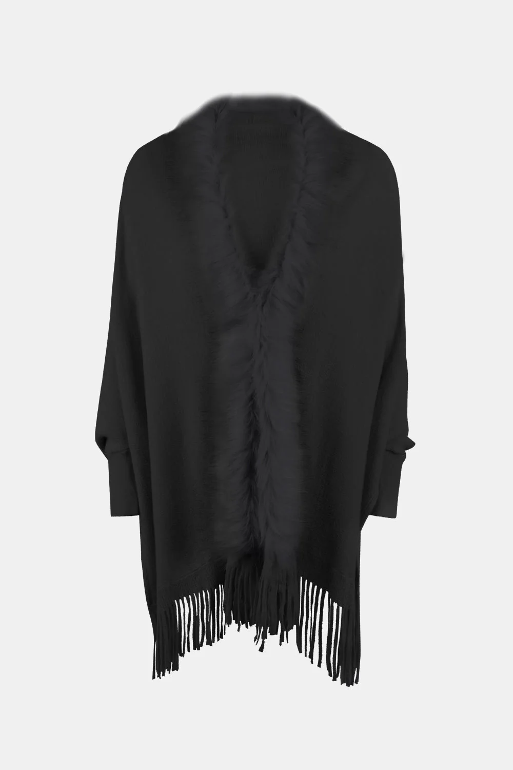 Fringe Open Front Long Sleeve Poncho - Image 11